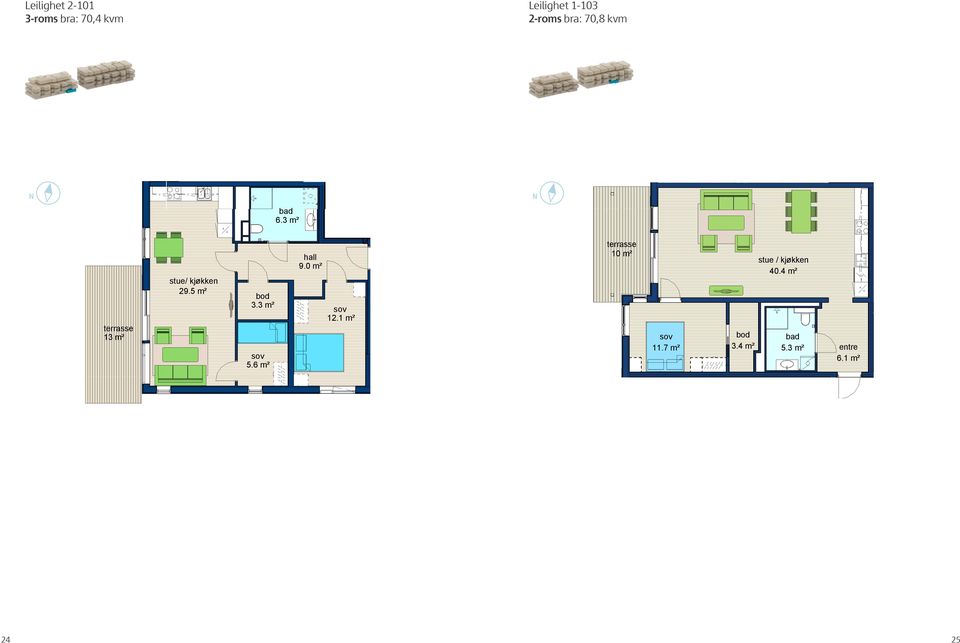 6 m² 6.3 m² 9.0 m² 12.1 m² 1-103 2-roms BRA 70.