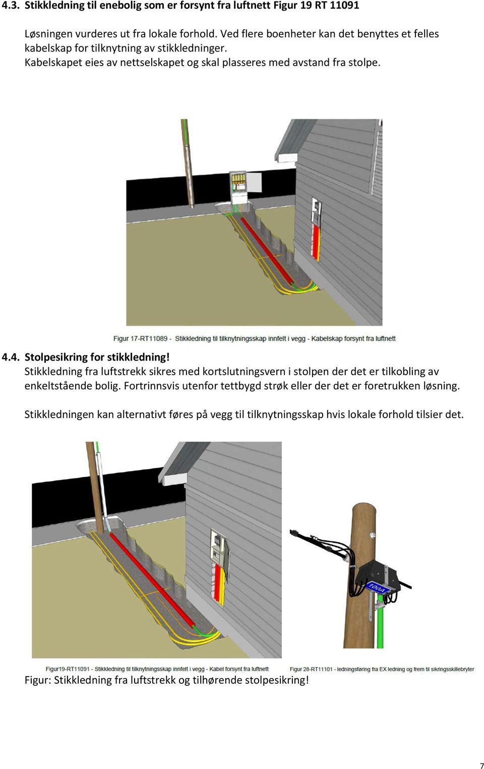 4.4. Stolpesikring for stikkledning! Stikkledning fra luftstrekk sikres med kortslutningsvern i stolpen der det er tilkobling av enkeltstående bolig.