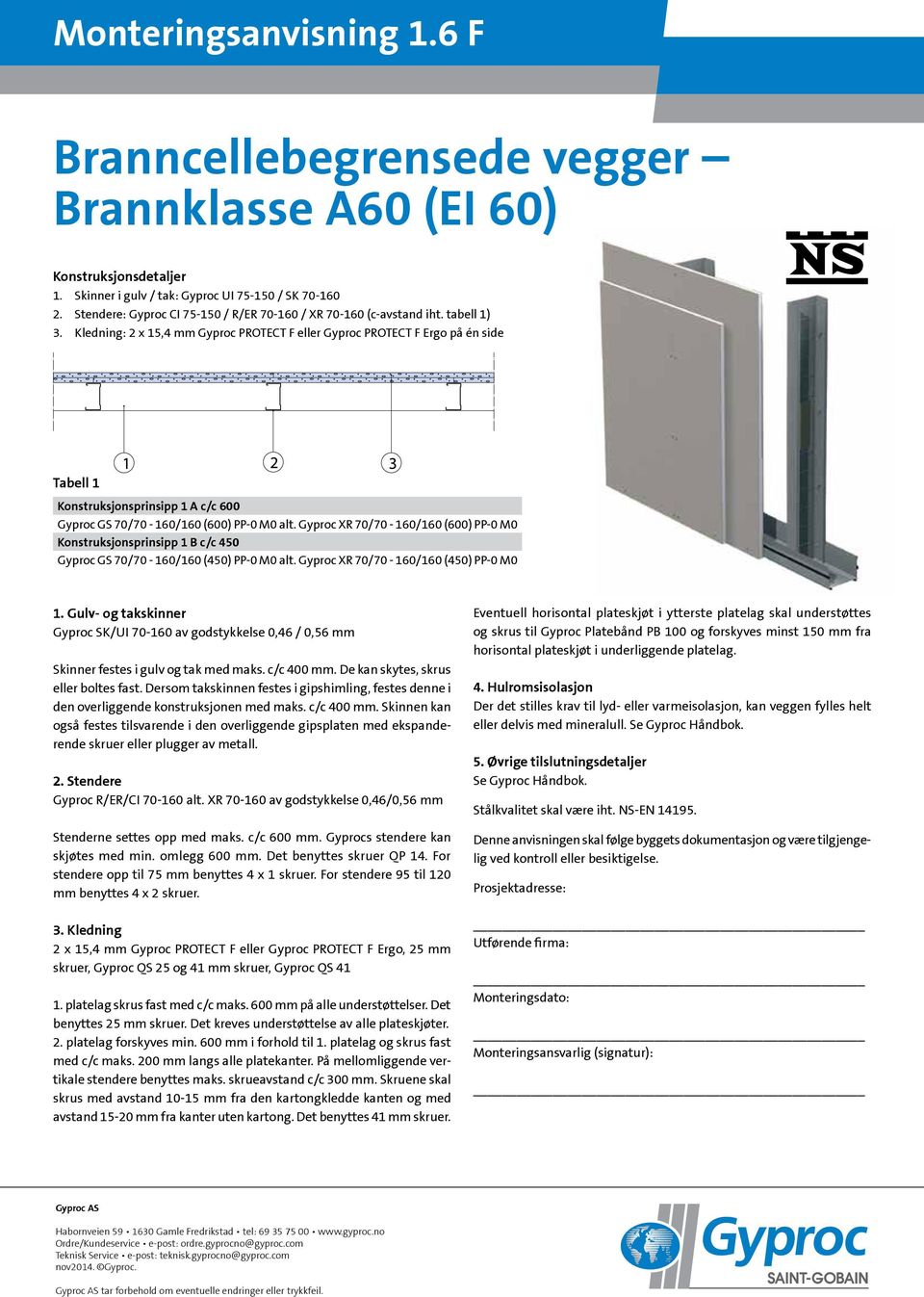 Gyproc XR 70/70-160/160 (600) PP-0 M0 Gyproc GS 70/70-160/160 (450) PP-0 M0 alt. Gyproc XR 70/70-160/160 (450) PP-0 M0 Gyproc SK/UI 70-160 av godstykkelse 0,46 / 0,56 mm Gyproc R/ER/CI 70-160 alt.