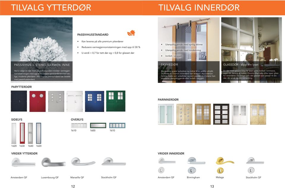 minsker varmegjennomstrømningen med opp til 30 prosent sammenliknet med vanlige, moderne ytterdører. Alle Doorias premiumdører kan leveres med passivhusstandard.