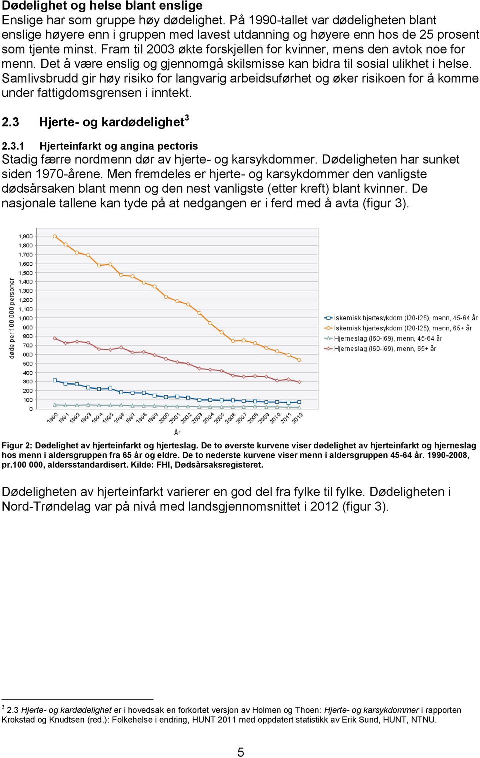 Fram til 2003 økte forskjellen for kvinner, mens den avtok noe for menn. Det å være enslig og gjennomgå skilsmisse kan bidra til sosial ulikhet i helse.