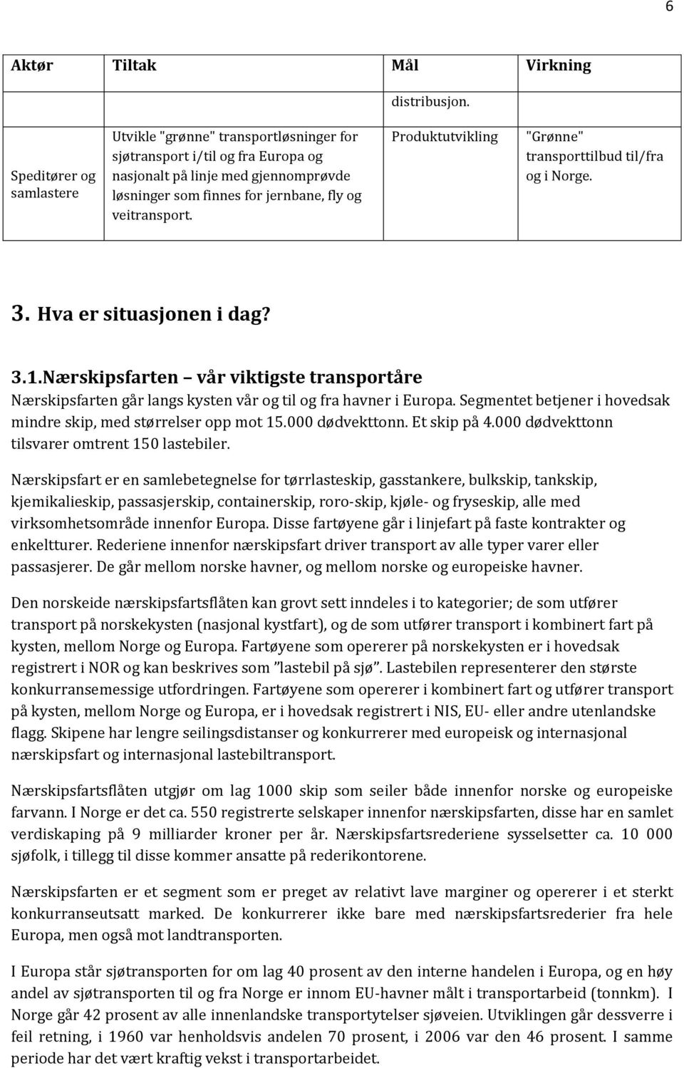 Produktutvikling "Grønne" transporttilbud til/fra og i Norge. 3. Hva er situasjonen i dag? 3.1.