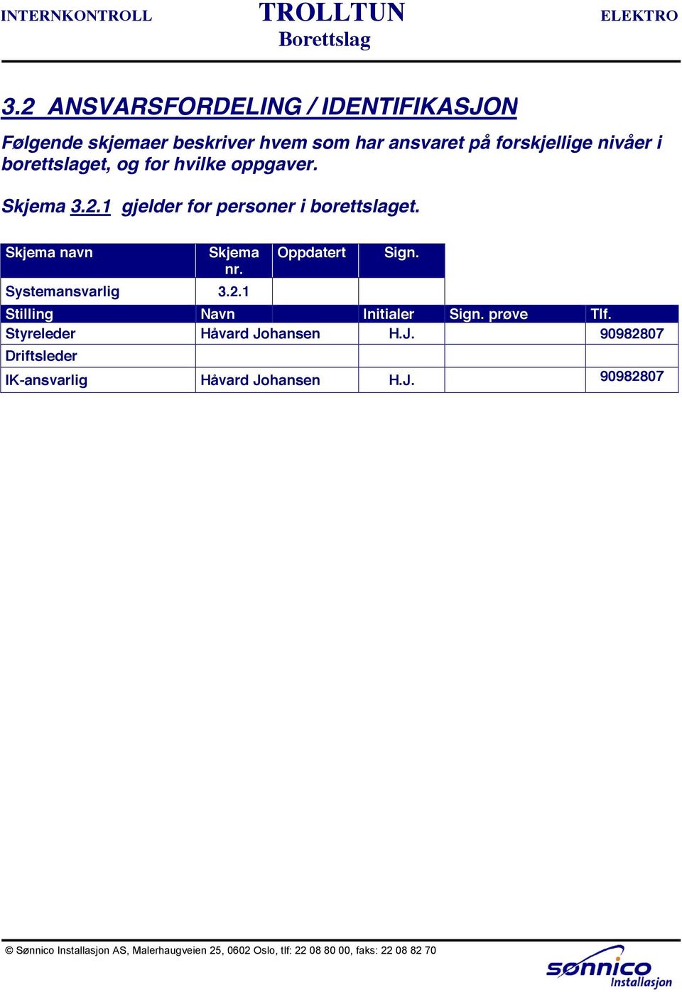 . gjelder for personer i borettslaget. Skjema navn Skjema Systemansvarlig 3.. Oppdatert Sign.