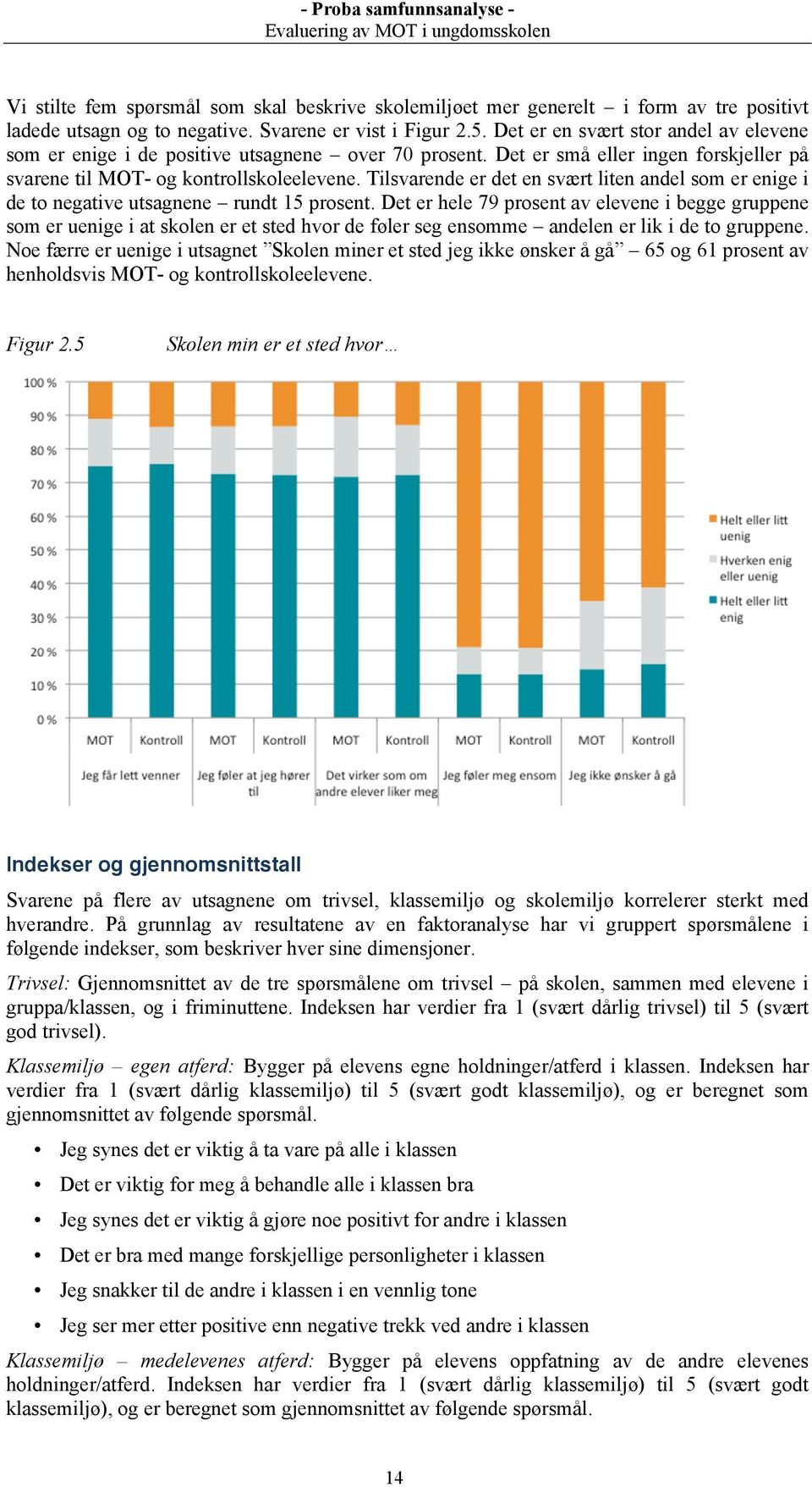 Tilsvarende er det en svært liten andel som er enige i de to negative utsagnene rundt 15 prosent.