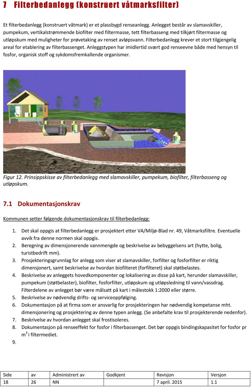 Filterbedanlegg krever et stort tilgjengelig areal for etablering av filterbassenget.