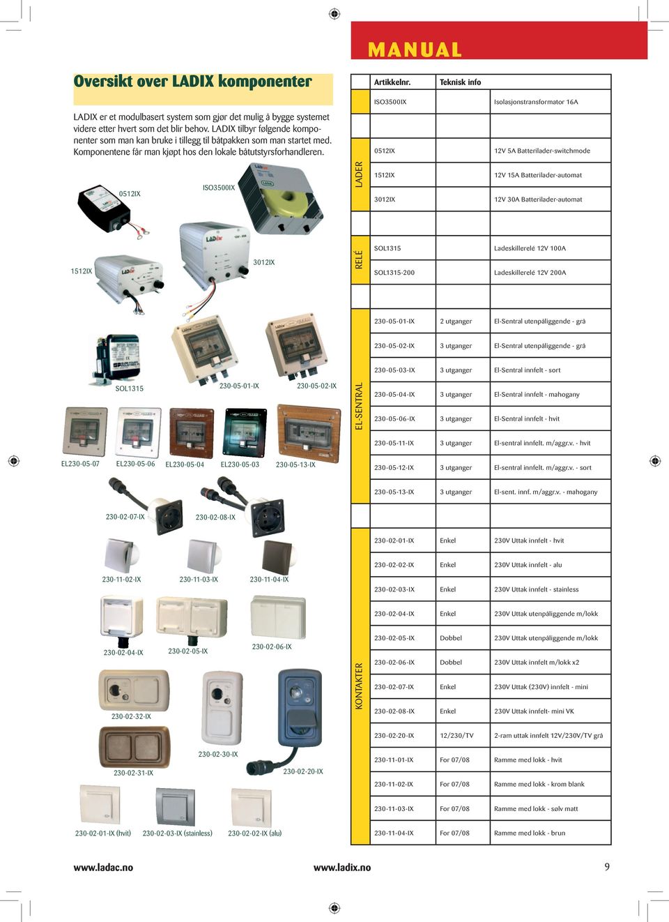 Teknisk info ISO3500IX 0512IX Isolasjonstransformator 16A 12V 5A Batterilader-switchmode 0512IX ISO3500IX LADER 1512IX 3012IX 12V 15A Batterilader-automat 12V 30A Batterilader-automat 1512IX 3012IX