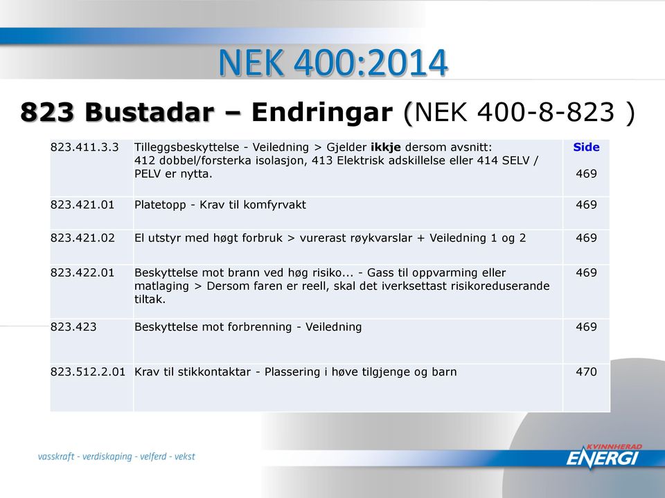 ) 823.411.3.3 Tilleggsbeskyttelse - Veiledning > Gjelder ikkje dersom avsnitt: 412 dobbel/forsterka isolasjon, 413 Elektrisk adskillelse eller 414 SELV / PELV er nytta.