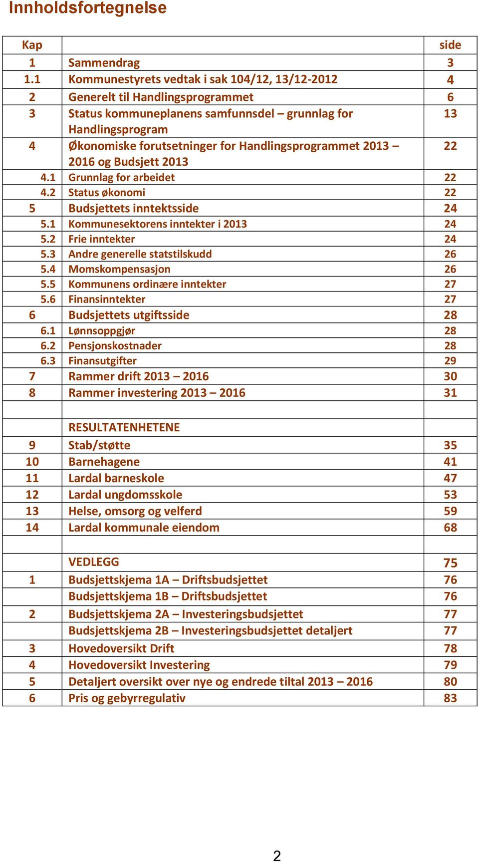 Handlingsprogrammet 2013 22 2016 og Budsjett 2013 4.1 Grunnlag for arbeidet 22 4.2 Status økonomi 22 5 Budsjettets inntektsside 24 5.1 Kommunesektorens inntekter i 2013 24 5.2 Frie inntekter 24 5.