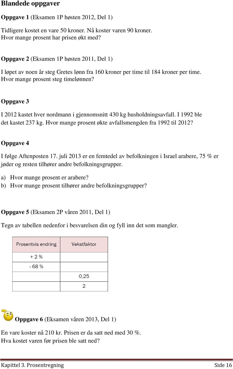 Oppgave 3 I 2012 kastet hver nordmann i gjennomsnitt 430 kg husholdningsavfall. I 1992 ble det kastet 237 kg. Hvor mange prosent økte avfallsmengden fra 1992 til 2012?