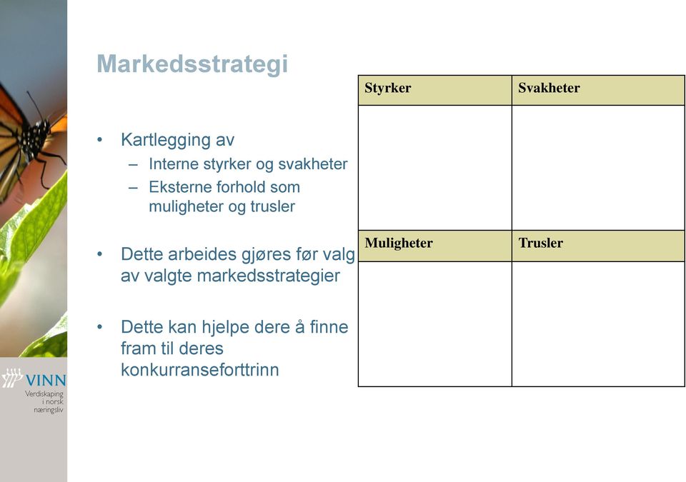 arbeides gjøres før valg av valgte markedsstrategier Muligheter