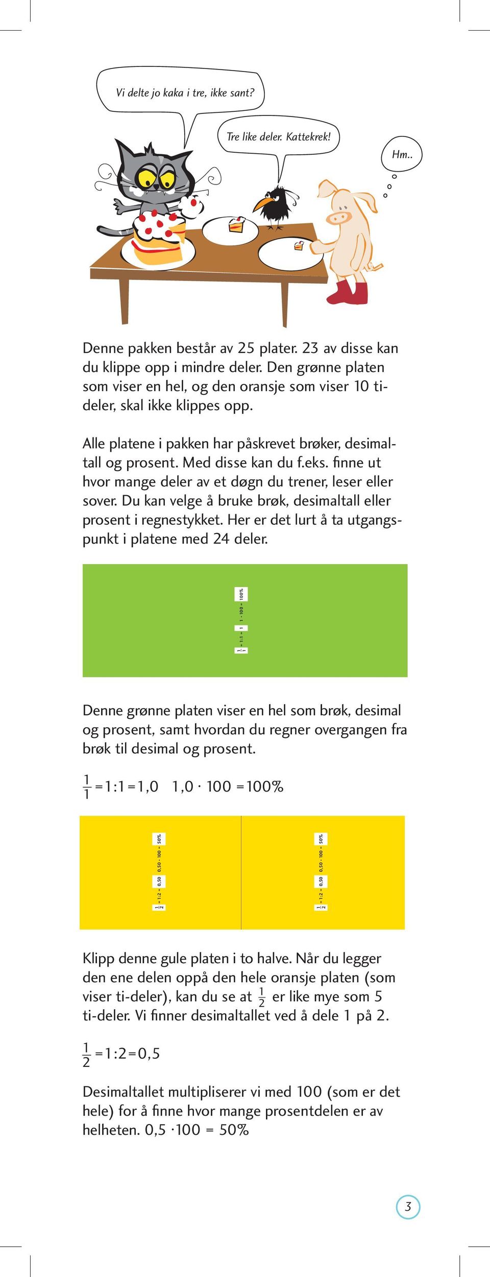 finne ut hvor mange deler av et døgn du trener, leser eller sover. Du kan velge å bruke brøk, desimaltall eller prosent i regnestykket. Her er det lurt å ta utgangspunkt i platene med deler.