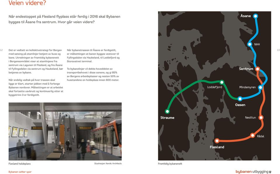 Utredningen av framtidig bybanenett Fyllingsdalen via Haukeland, til Loddefjord og i Bergensområdet viser at stamlinjene fra Storavatnet terminal.