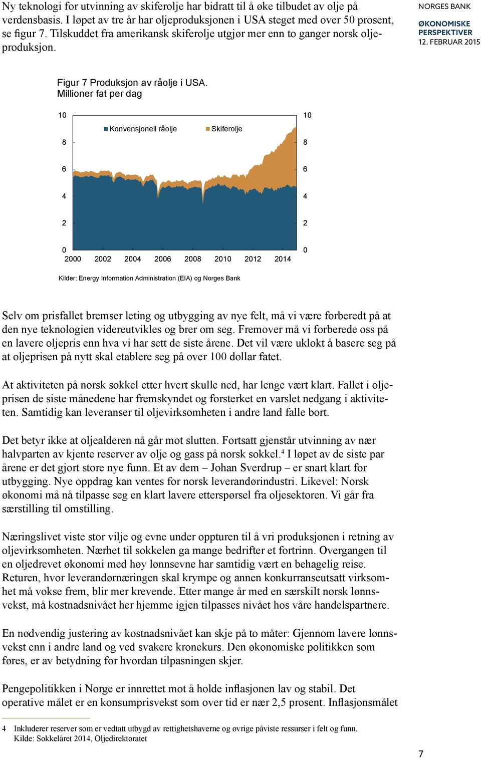 Millioner fat per dag 1 8 Konvensjonell råolje Skiferolje 1 8 8 1 1 1 Kilder: Energy Information Administration (EIA) og Selv om prisfallet bremser leting og utbygging av nye felt, må vi være