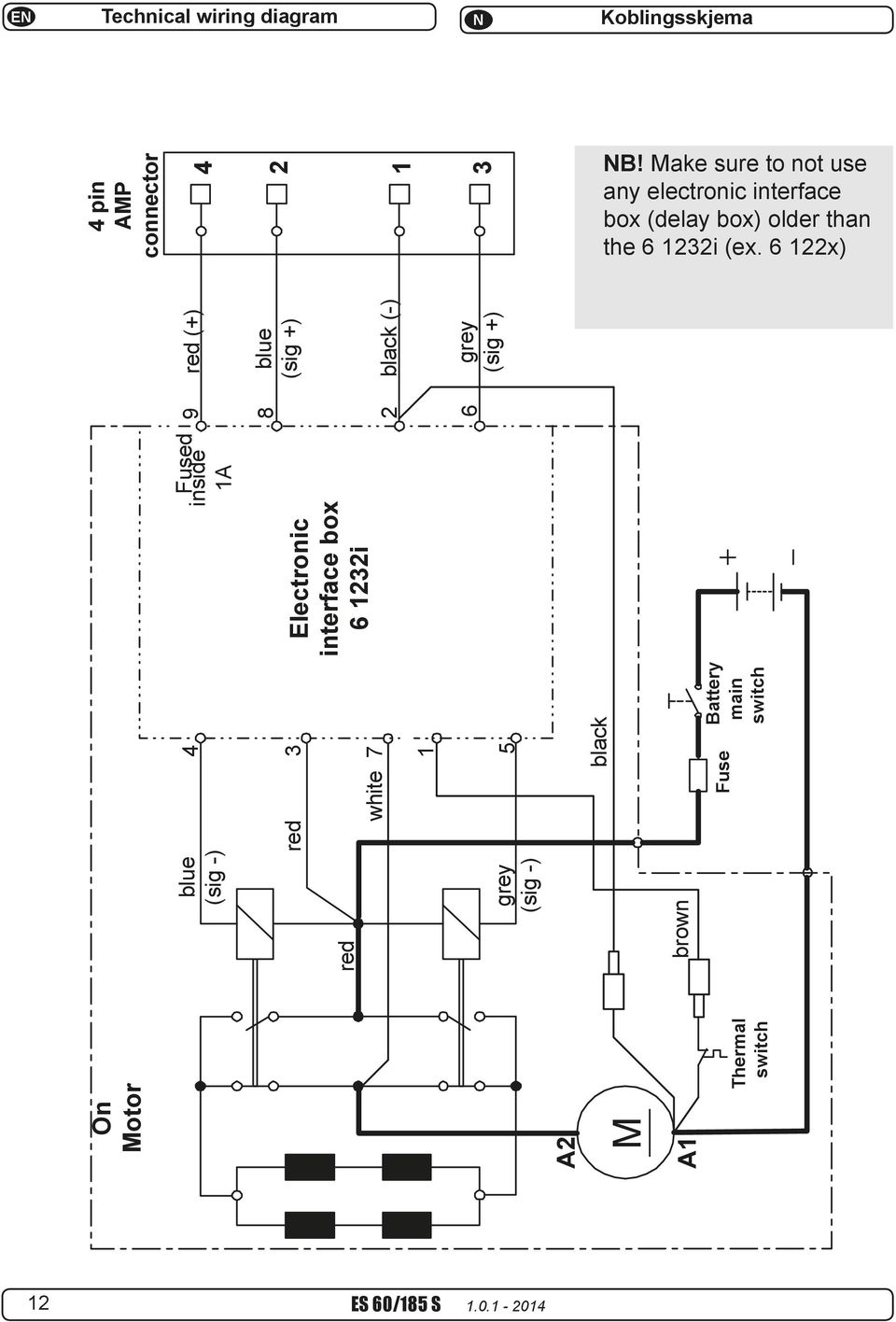 (sig +) 8 black (-) 2 grey (sig +) 6 B! Make sure to not use any electronic interface box (delay box) older than the 6 1232i (ex.