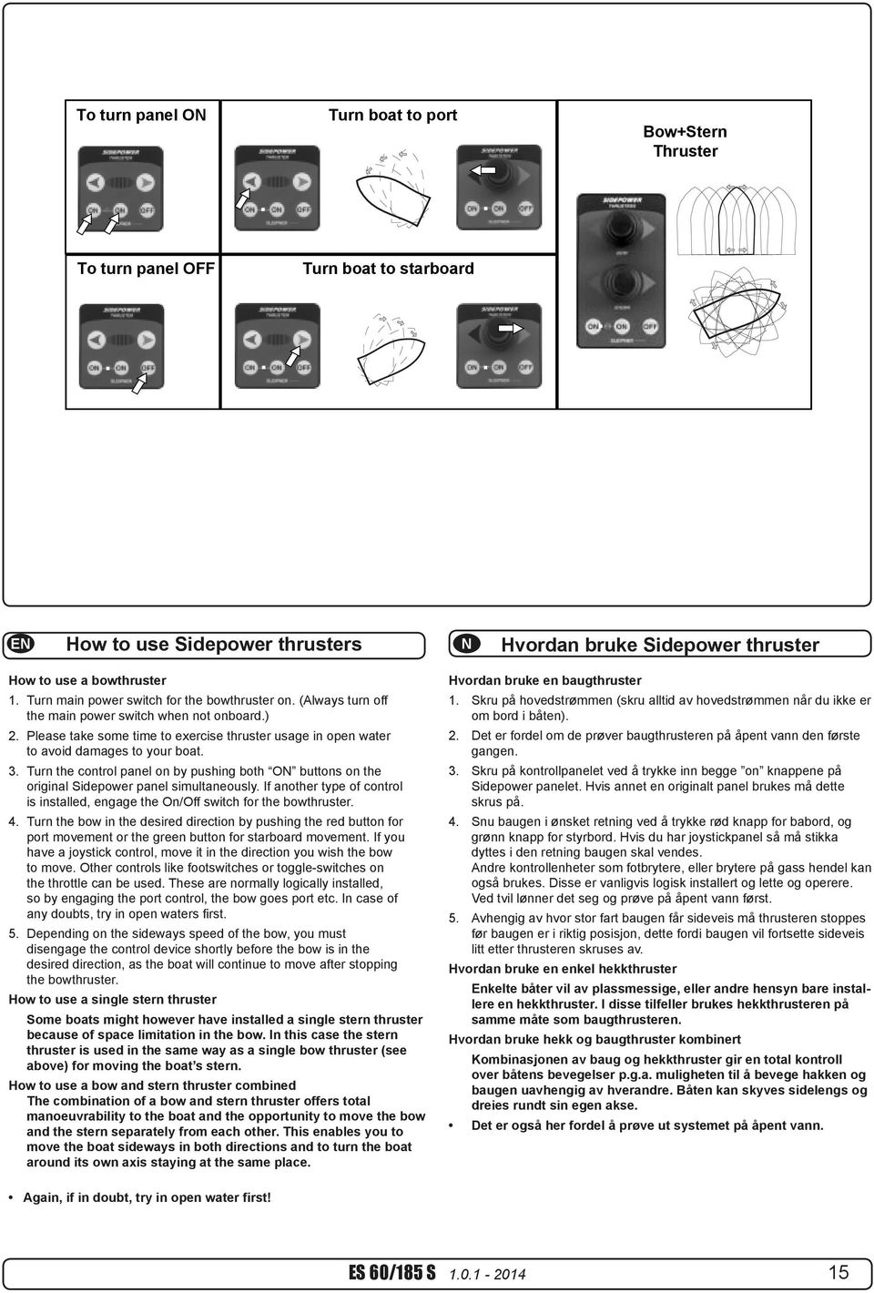 Please take some time to exercise thruster usage in open water 2. Please to avoid take damages some to time your to boat. exercise thruster usage in open water to avoid damages to your boat. 3.