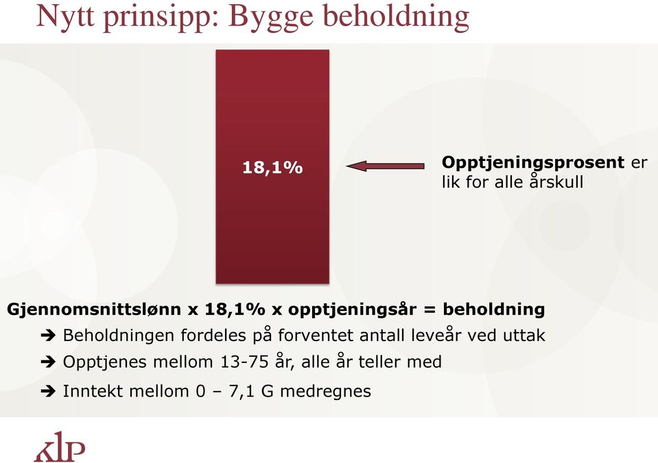 Beholdningen fordeles på forventet antall leveår ved uttak Opptjenes