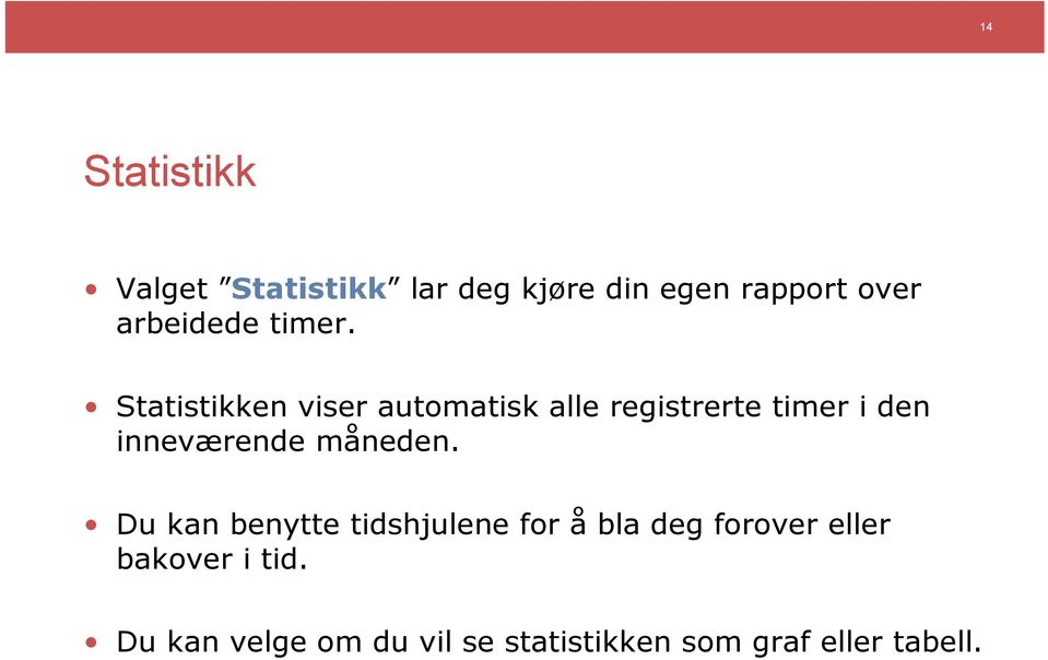 Statistikken viser automatisk alle registrerte timer i den inneværende