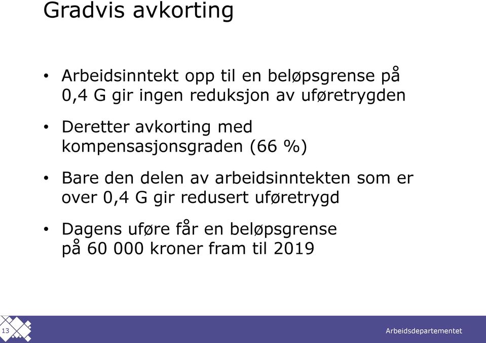 kompensasjonsgraden (66 %) Bare den delen av arbeidsinntekten som er over