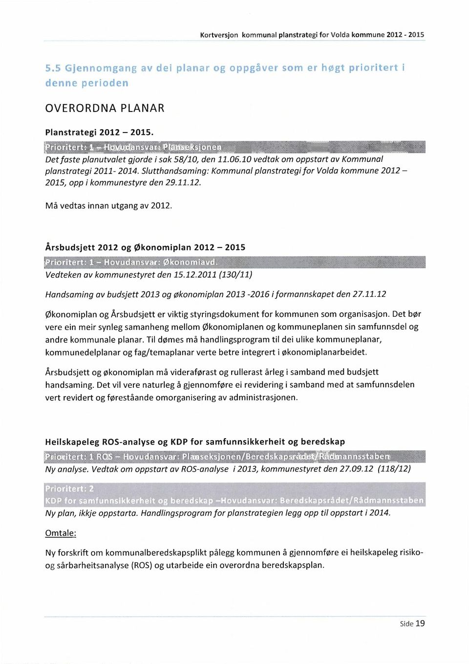 Årsbudsjett 2012 og økonomiplan 2012 2015 Vedteken av kommunestyret den 15.12.2011 (130/11) Handsaming av budsjett 2013 og økonomiplan 2013-2016 i formannskapet den 27.11.12 økonomiplan og Årsbudsjett er viktig styringsdokument for kommunen som organisasjon.