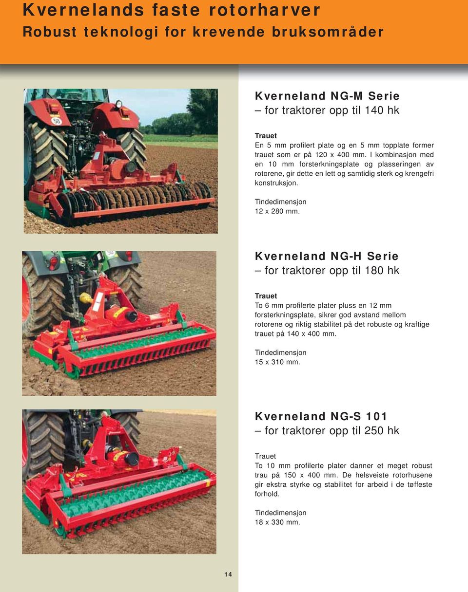 Kverneland NG-H Serie for traktorer opp til 180 hk Trauet To 6 mm profilerte plater pluss en 12 mm forsterkningsplate, sikrer god avstand mellom rotorene og riktig stabilitet på det robuste og