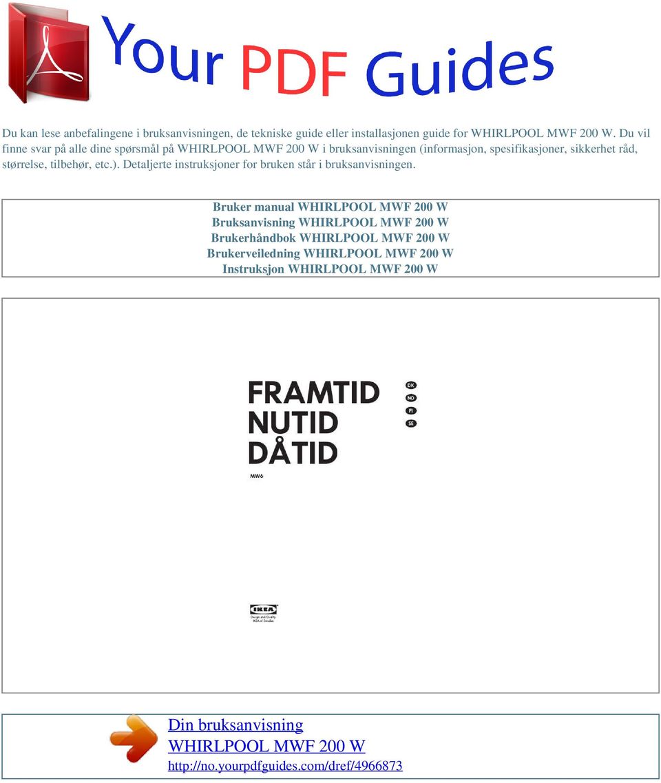 Din bruksanvisning WHIRLPOOL MWF 200 W - PDF Free Download