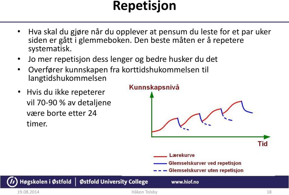 Jo mer repetisjon dess lenger og bedre husker du det Overfører kunnskapen fra