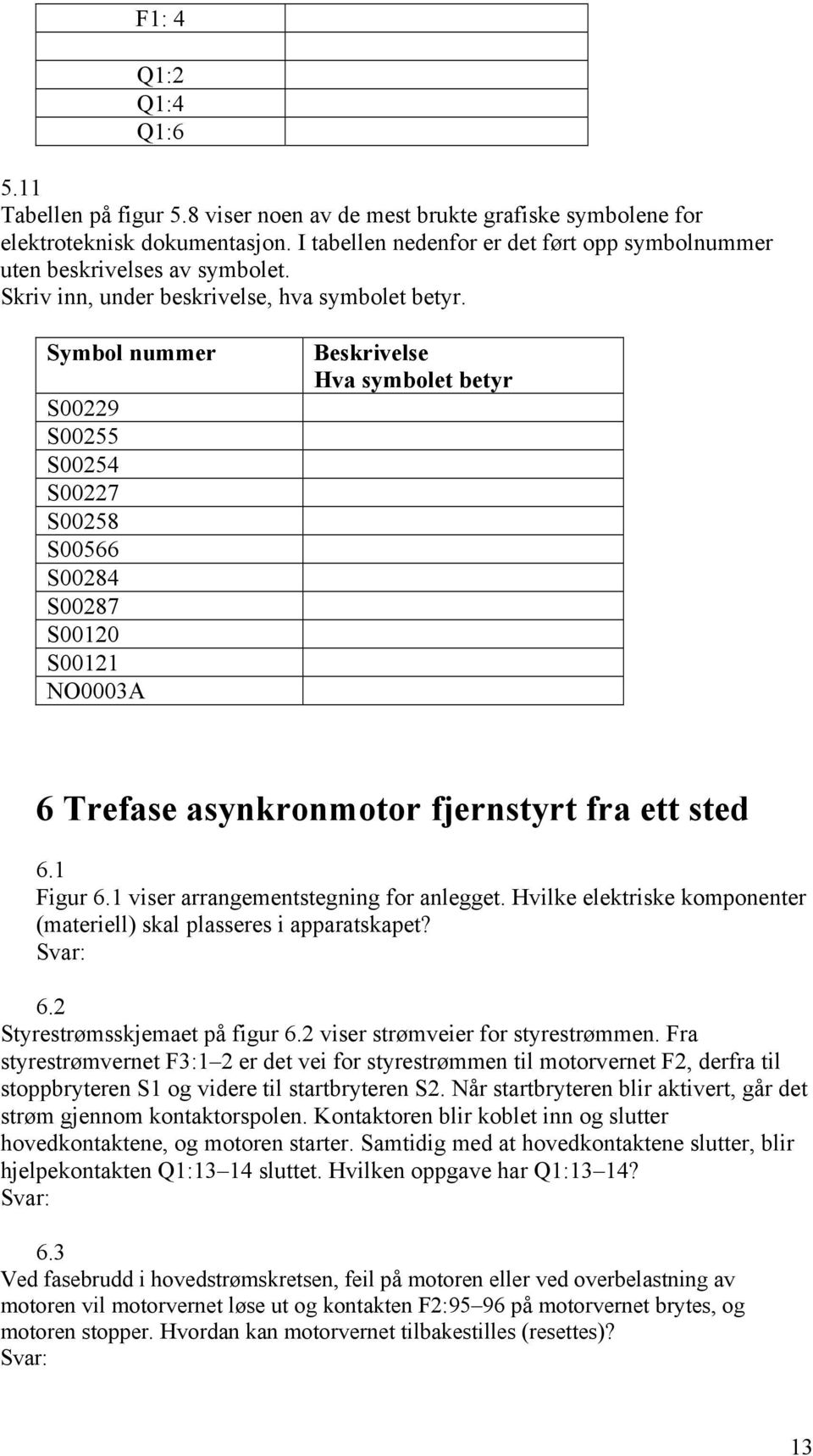 Symbol nummer S00229 S00255 S00254 S00227 S00258 S00566 S00284 S00287 S00120 S00121 NO0003A Beskrivelse Hva symbolet betyr 6 Trefase asynkronmotor fjernstyrt fra ett sted 6.1 Figur 6.