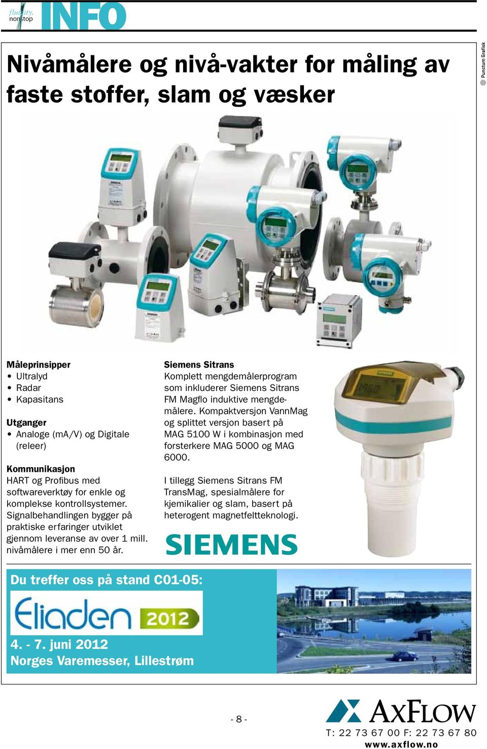 Siemens Sitrans Komplett mengdemålerprogram som inkluderer Siemens Sitrans FM Magflo induktive mengdemålere.