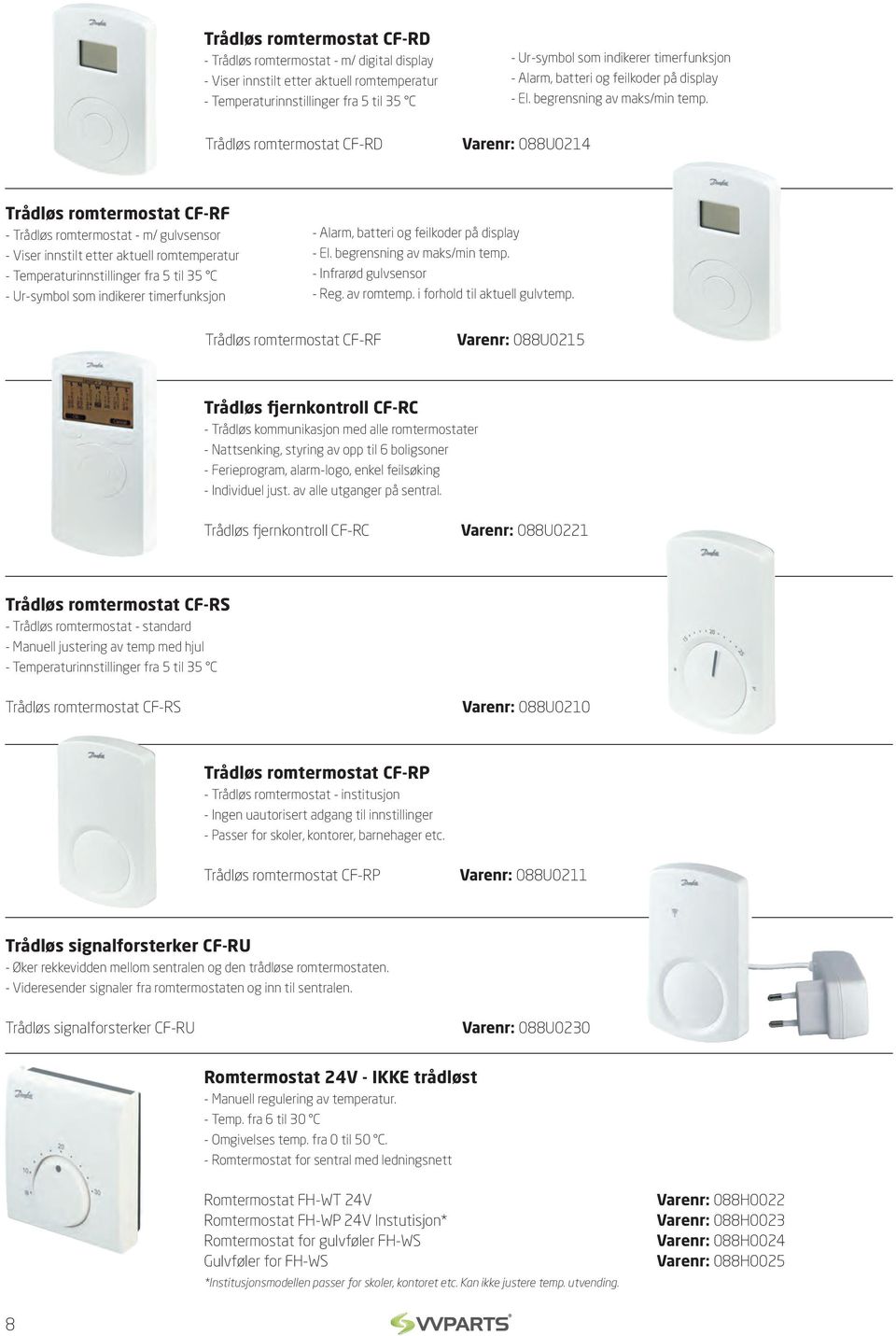 Varenr: 088U0214 Trådløs romtermostat CF-RF - Trådløs romtermostat - m/ gulvsensor - Viser innstilt etter aktuell romtemperatur - Temperaturinnstillinger fra 5 til 35 C - Ur-symbol som  - Infrarød