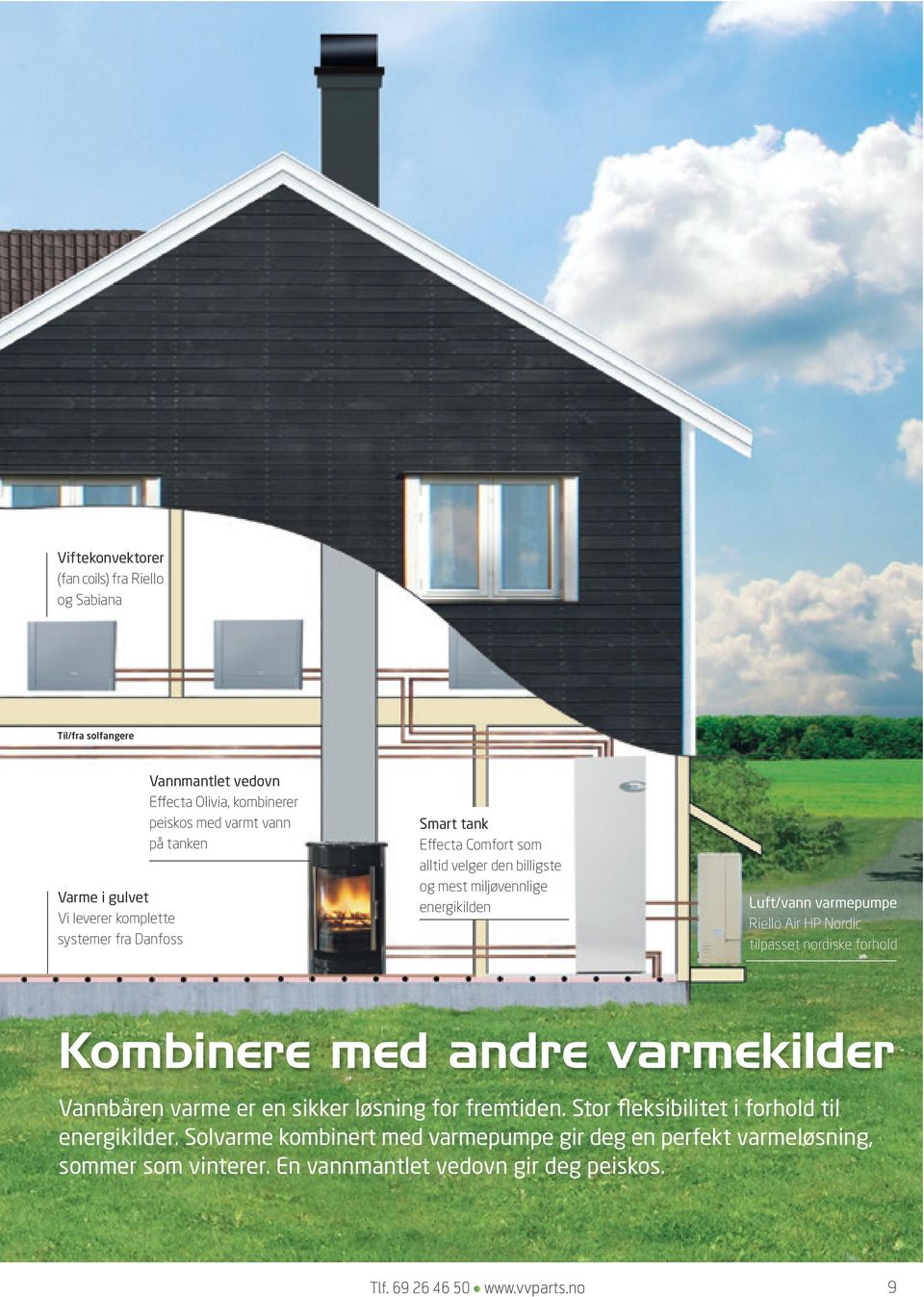 varmepumpe Riello Air HP Nordic tilpasset nordiske forhold Kombinere med andre varmekilder Vannbåren varme er en sikker løsning for fremtiden.