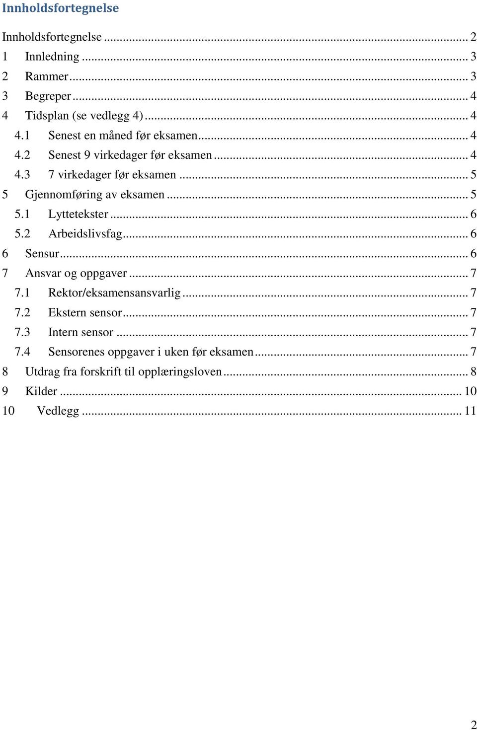 2 Arbeidslivsfag... 6 6 Sensur... 6 7 Ansvar og oppgaver... 7 7.1 Rektor/eksamensansvarlig... 7 7.2 Ekstern sensor... 7 7.3 Intern sensor.