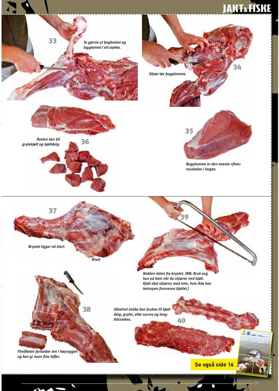 Kjøtt skal skjæres med kniv, hvis ikke kan beinspon forurense kjøttet.) 38 Utbeinet nakke kan brukes til kjøttdeig, gryter, eller surres og langtidsstekes.