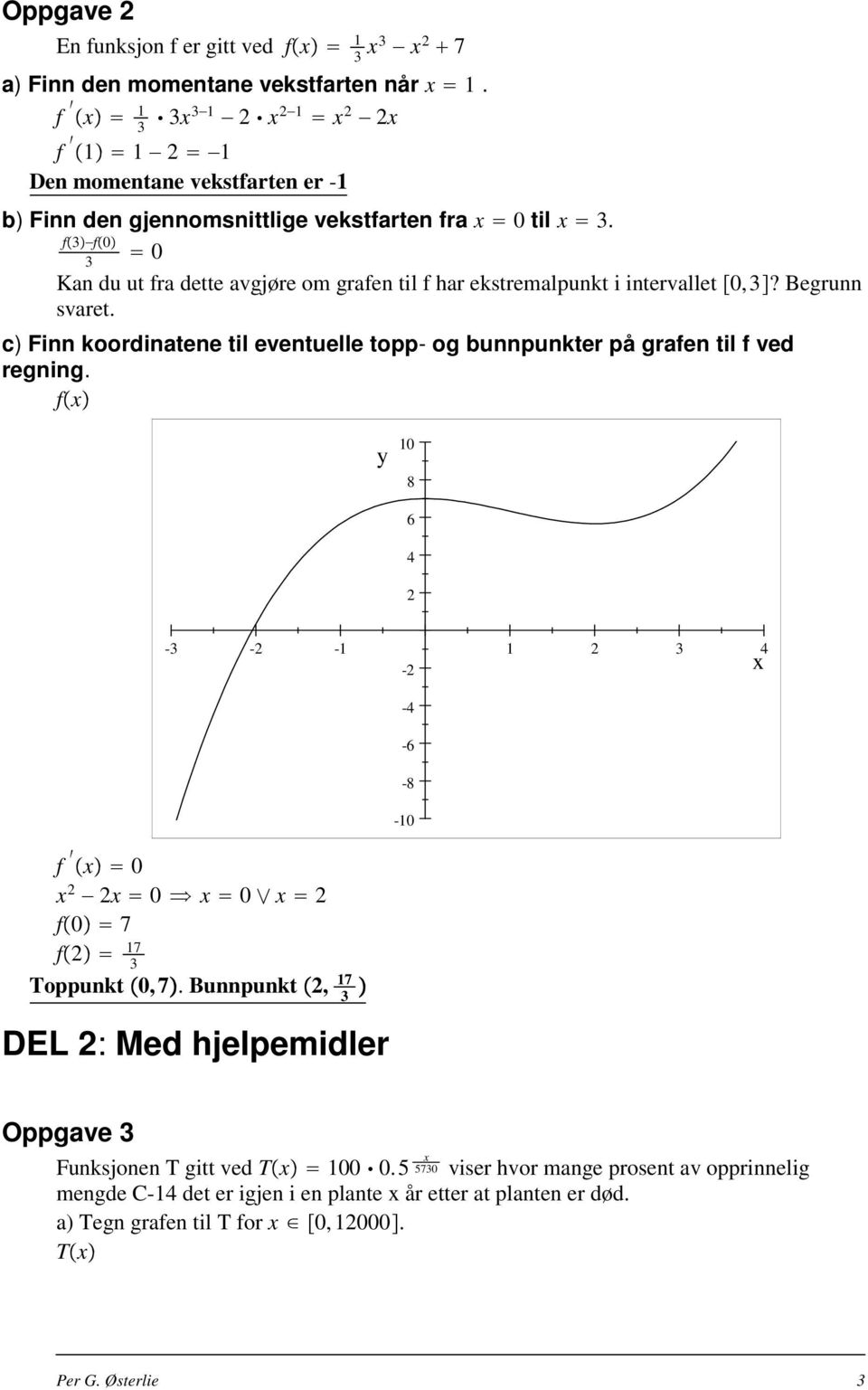 f 3 f 0 3 0 Kan du ut fra dette avgjøre om grafen til f har ekstremalpunkt i intervallet 0, 3? Begrunn svaret.