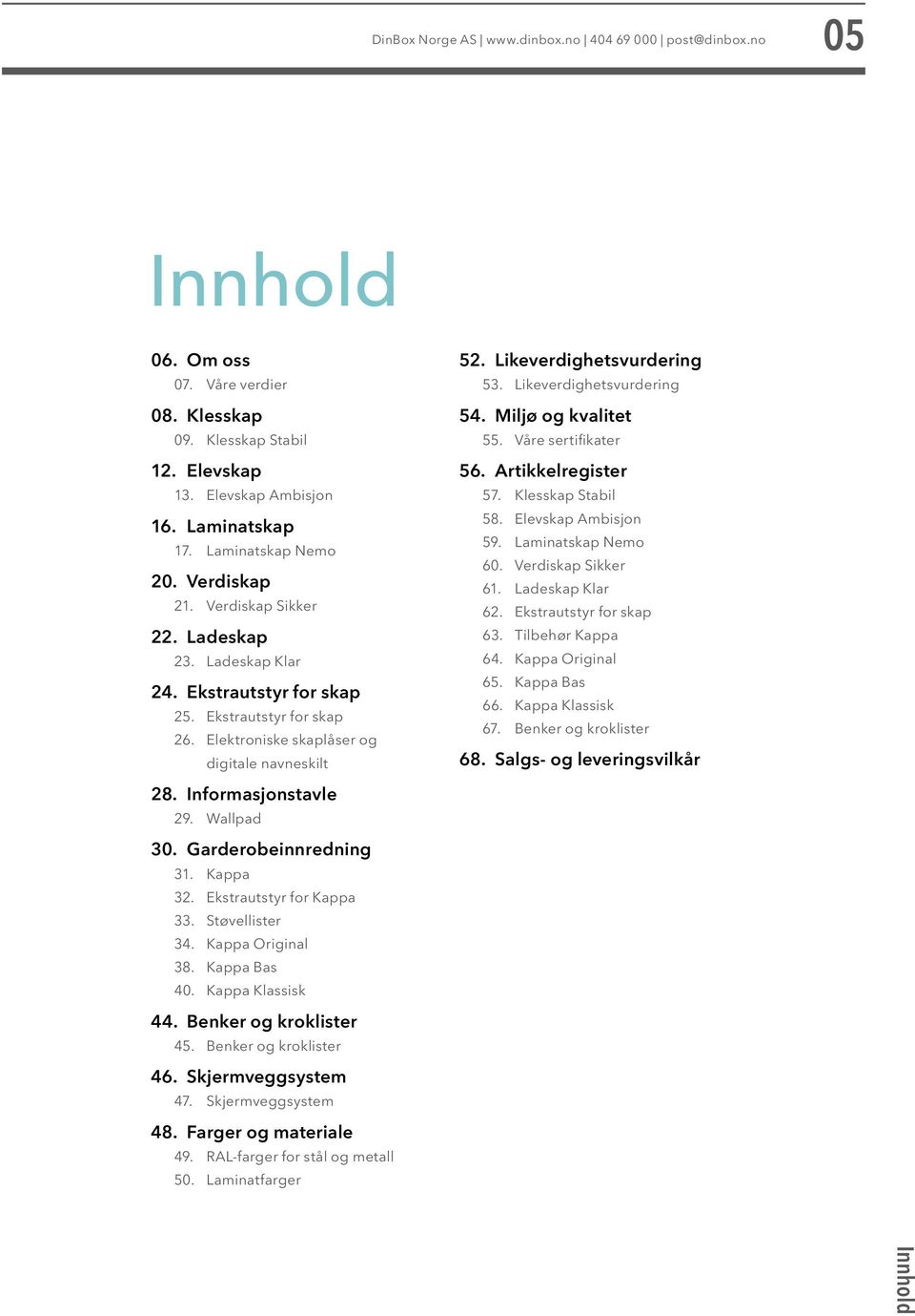 Ekstrautstyr for Kappa 33. Støvellister 34. Kappa Original 38. Kappa Bas 40. Kappa Klassisk 44. Benker og kroklister 45. Benker og kroklister 46. Skjermveggsystem 47. Skjermveggsystem 48.