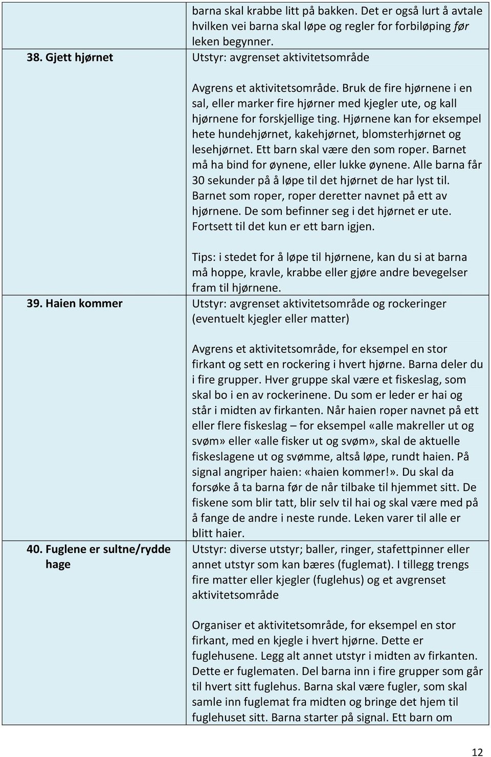 Hjørnene kan for eksempel hete hundehjørnet, kakehjørnet, blomsterhjørnet og lesehjørnet. Ett barn skal være den som roper. Barnet må ha bind for øynene, eller lukke øynene.