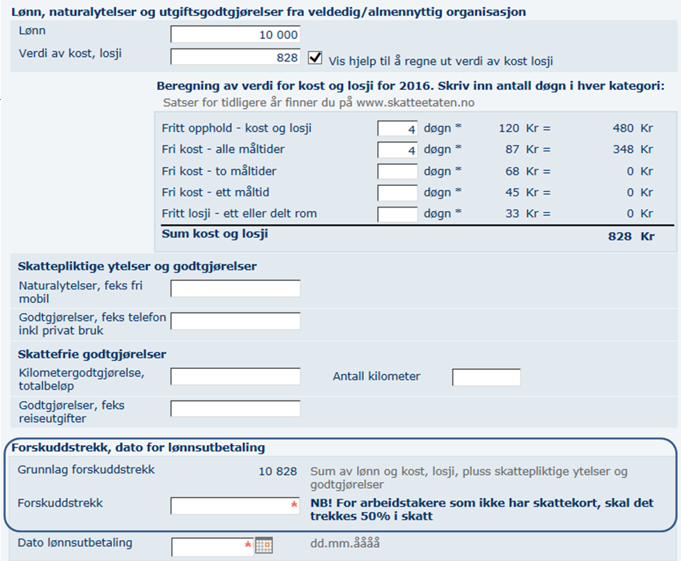 Hvis ikke, må du manuelt fylle ut feltet for forskuddstrekk.