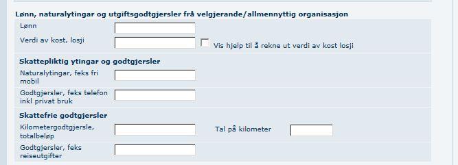 Mottar arbeidstaker andre typer ytelser skal disse også registreres her.