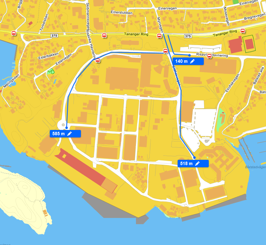 Plan 0408 Riavika NordVest Side 3 Figur 2-2 Illustrasjon som viser avstander fra bussholdeplass. Det er påbegynt planer om bussvei 2020.