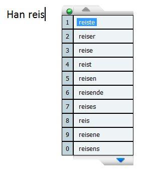 Ordforslag Når ordforslag er slått på, vises CD-ORDs ordliste på skjermen. Bruk knappen Ordforslag på/av i verktøylinjen. Du kan også velge det i Menyen Ordforslag.