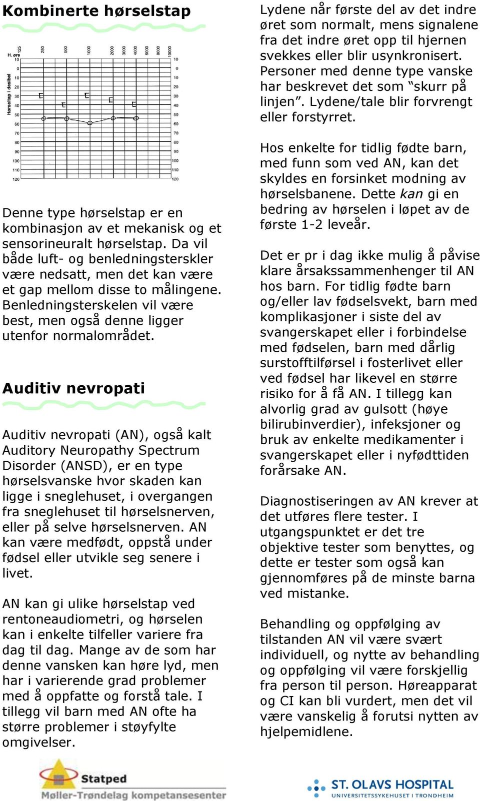 Auditiv nevropati Auditiv nevropati (AN), også kalt Auditory Neuropathy Spectrum Disorder (ANSD), er en type hørselsvanske hvor skaden kan ligge i sneglehuset, i overgangen fra sneglehuset til