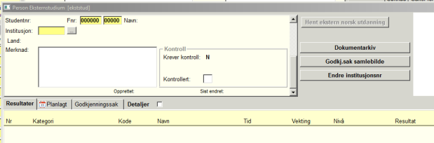 5. Registrering av godkjenningssaker Her vil vi se på ulike måter å registrere innpasninger på. Registrering av innpassing av eksterne studium (ikke utveksling) 1.