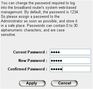 0. Klikk på System.. Klikk på Password Settings (Passordinnstillinger). Password Setup Endre administrators passord Du trenger dette passordet til å endre modeminnstillingene senere.