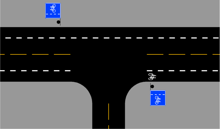 Sykkelfelt i høyreregulerte kryss Sykkelfelt merkes ikke opp gjennom høyreregulerte kryss dersom