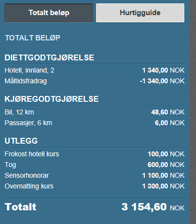 3 Tips om utfylling av reiseregningen Generelt Hurtigguiden som ligger ute til høyre er et fint hjelpemiddel til registreringen.