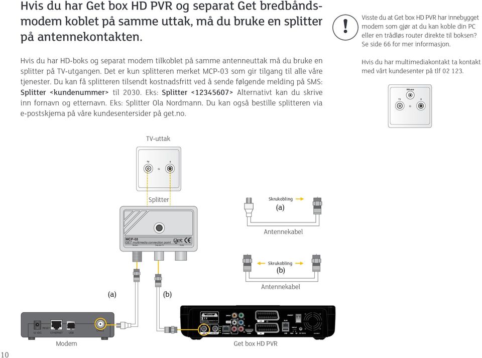 Du kan få splitteren tilsendt kostnadsfritt ved å sende følgende melding på SMS: Splitter <kundenummer> til 2030. Eks: Splitter <12345607> Alternativt kan du skrive inn fornavn og etternavn.