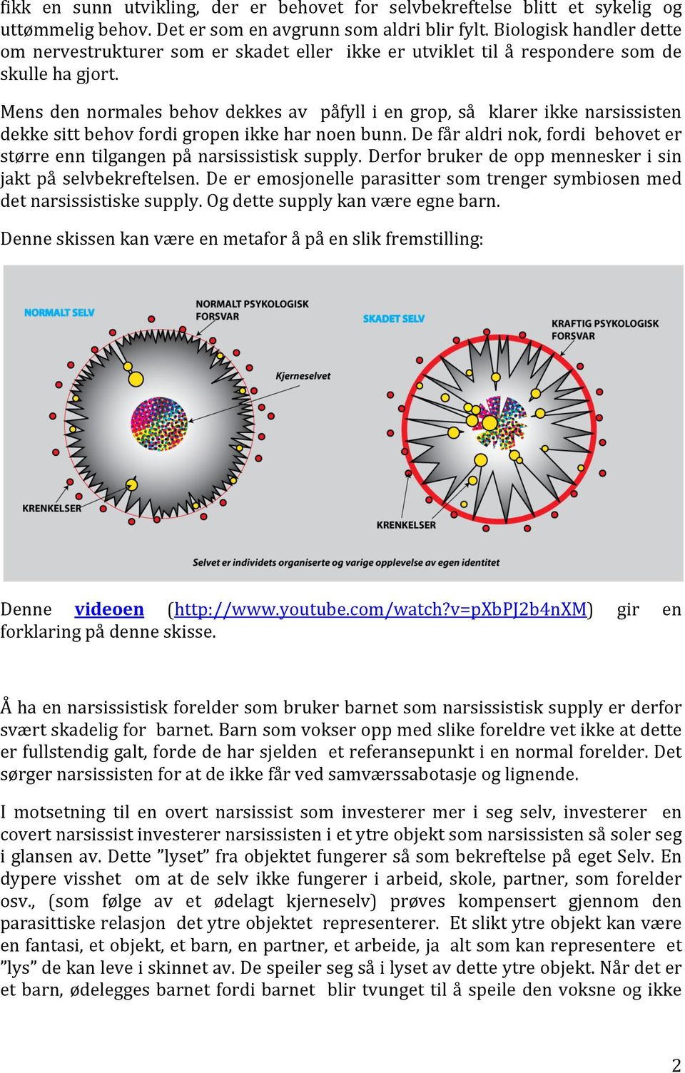 Mens den normales behov dekkes av påfyll i en grop, så klarer ikke narsissisten dekke sitt behov fordi gropen ikke har noen bunn.