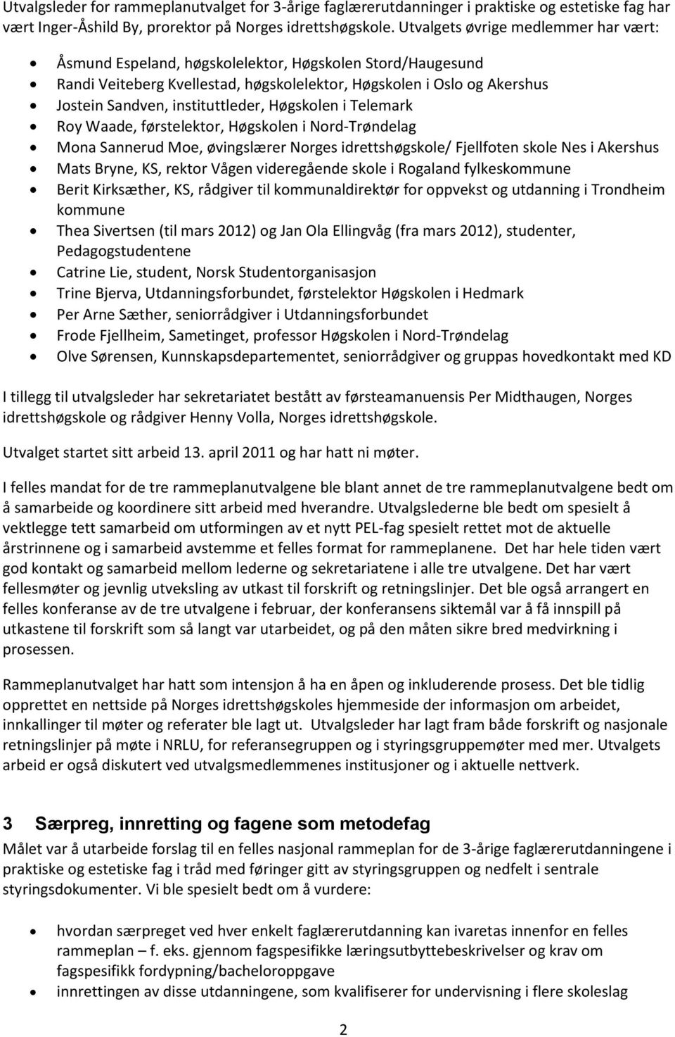 instituttleder, Høgskolen i Telemark Roy Waade, førstelektor, Høgskolen i Nord-Trøndelag Mona Sannerud Moe, øvingslærer Norges idrettshøgskole/ Fjellfoten skole Nes i Akershus Mats Bryne, KS, rektor