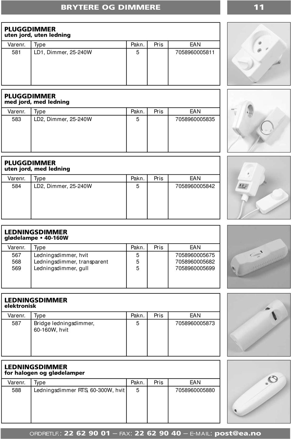 Ledningsdimmer, hvit 5 7058960005675 568 Ledningsdimmer, transparent 5 7058960005682 569 Ledningsdimmer, gull 5 7058960005699 LEDNINGSDIMMER