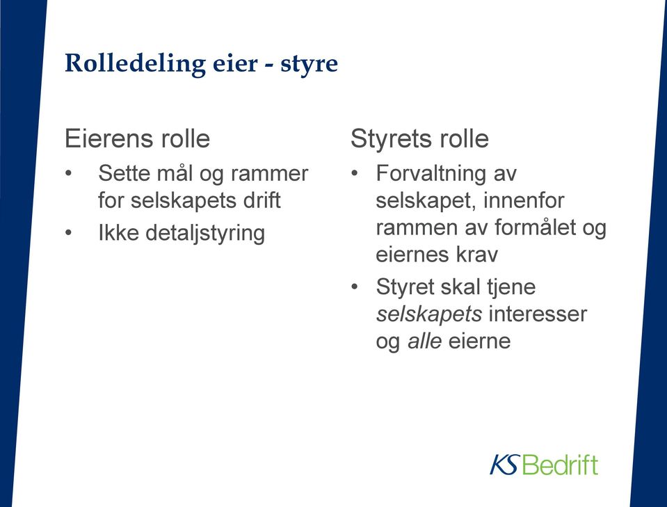 Forvaltning av selskapet, innenfor rammen av formålet og