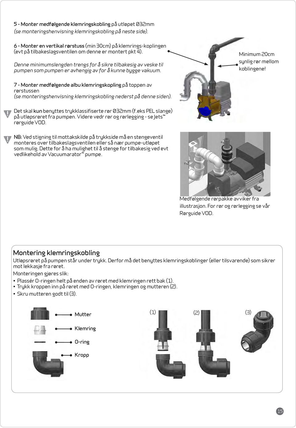 Denne minimumslengden trengs for å sikre tilbakesig av veske til pumpen som pumpen er avhengig av for å kunne bygge vakuum.